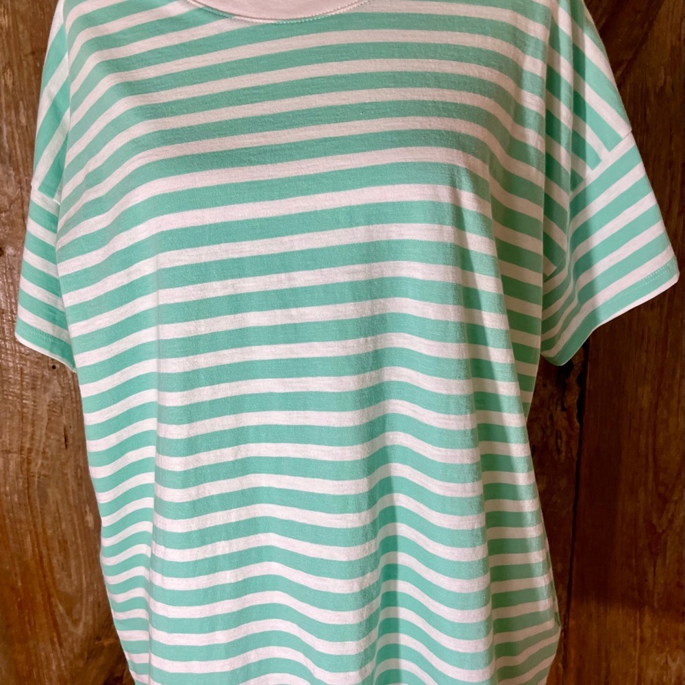 J. Crew green and White Boxy Short Sleeve T-Shirt